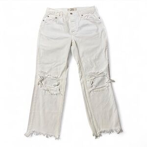 We The Free Free People Distressed White Straight Leg Jeans